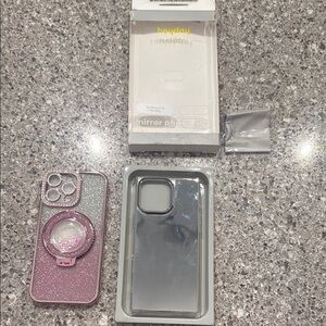 Heyday mirrored and Pink Glitter Phone Case with Ring for iPhone 16 pro MAX